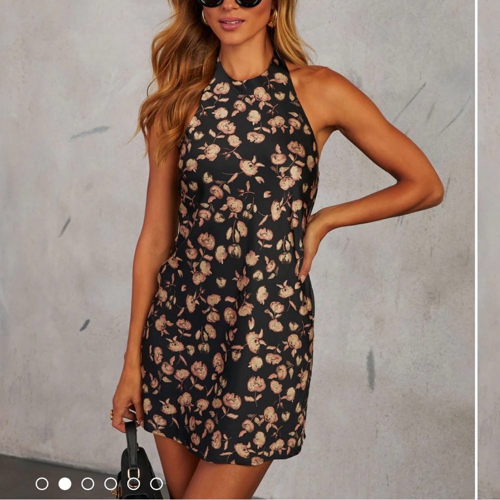 Kaylie Printed Halter Mini Dress Black Floral S